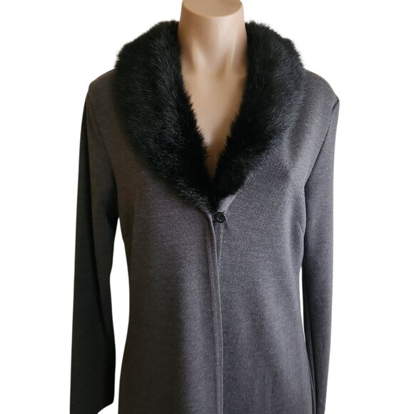 Vintage Long Cardigan Sweater Duster Coat Faux Fur Collar Long Sleeve Size Med - Picture 2 of 15